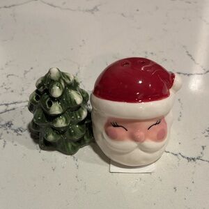 Festive Santa and Christmas Tree Ceramic Salt & Pepper Shakers - Red and Green